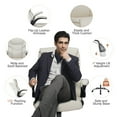 thumbnail image 3 of GlasFlength Ergonomic Office Chair PU Leather Home Office Desk Chairs with Flip-Up Armrest Mid Back Comfy Executive Computer Chair with Adjustable Lumbar Support Swivel Wheels, Cream/Flip-up Armrest, 3 of 6