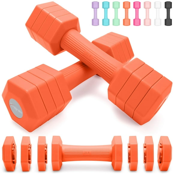 Juego de mancuernas ajustables Fragraim 4 en 1 de 2 a 5 libras, color naranja