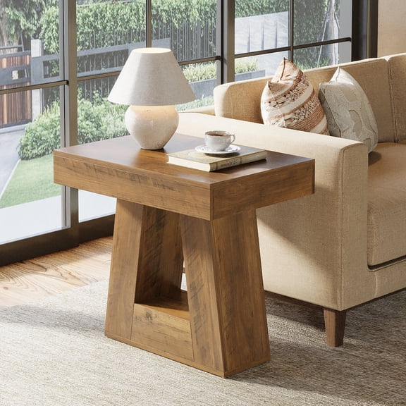 Tribesigns 2-Tier Rustic Wooden End Table, 24" Side Table (Brown)