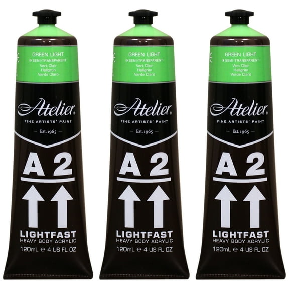 Atelier A2 Heavy Body Lightfast Artist Acrylic, 4 oz., Green Light, Pack of 3