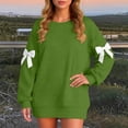 thumbnail image 7 of WTOBBY Women's Solid Color Bow Round Neck Long Sleeve Loose Pullover Sweater Sweatshirt, Decorative Bow Design, Soft and Comfortable for Fashionable Everyday Wear,Green M, 7 of 7