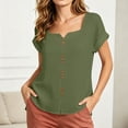 thumbnail image 6 of GUACER Womens Square Neck Henley Tops Short Sleeve Button Down Blouses Cotton Linen for Casual Daily Wear, 6 of 9