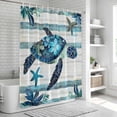 thumbnail image 6 of Xipuska Teal Blue Coastal Shower Curtain - Water Repellent Fabric Shower Curtains Washable, Retro Stripe Botanical Beach Turtle Decorative Polyester Cloth Bathroom Curtains Modern Bath Decor 72"x78", 6 of 6