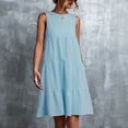 thumbnail image 2 of Women’s Summer Dress Sleeveless Round Neck Mini Beach Dress Solid Color Loose Fit Cute Short Flowy Pleated Tank Dress, 2 of 7