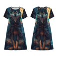 thumbnail image 3 of Bixox Women's Short Sleeve Summer Dress Loose Swing Knee Length Dresses with Pockets-Starry Sky Moon Wolf Leader, 3 of 7