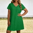 thumbnail image 3 of Busydd Plus Size Dresses 2026 Fashion V Neck T Shirt Dress Casual Solid Color Tunic Dress Short Sleeve Ankle Length Daily Flowy Summer Dresses for Women @3 4XL, 3 of 7