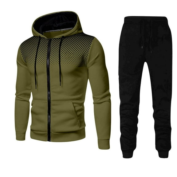 Atogsazn Mens Sweatsuits Casual Jogger Full Zip Up Long Sleeve Hooded Sweatshirts and Pants Set Athletic Tracksuits Outfits Army Green XXL