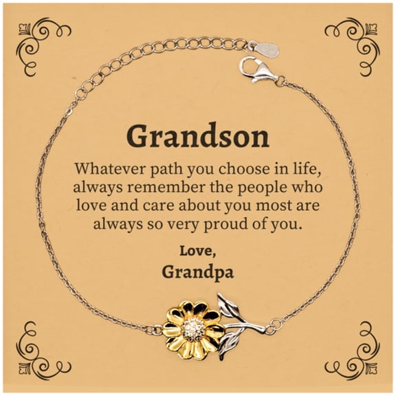 Grandson Sunflower Bracelet, Always so very proud of you, Inspirational Grandson Birthday Supporting Gifts From Grandpa