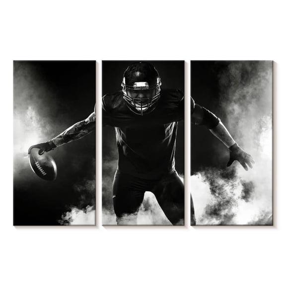 Elephant Stock Football Player Stance Wall Art - Horizontal Multi Panel Canvas - Living Room Wall Decor - Sports Multi Panel - Black And Gray Decor - 23" x 14"
