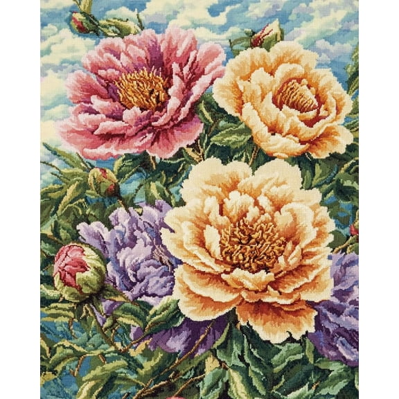 Printed Cross Stitch Kits Peony flowers Embroidery Starter Kit Stamping Kit 16x20in
