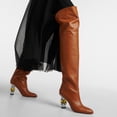 thumbnail image 2 of FSJ Women Sexy Round Closed Toe Over The Knee Boots Crystal Chunky Thigh High Boots Pull On Stretch Wide Calf Dress Long Boots Shoes Size 13 Brown, 2 of 5