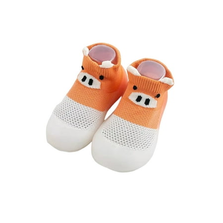 

Zodanni Infant Floor Slippers Soft Soles Ankle Socks Prewalker Sock Shoe Casual First Walking Shoes Bedroom Comfortable Knit Upper Orange Piggy 4C-4.5C