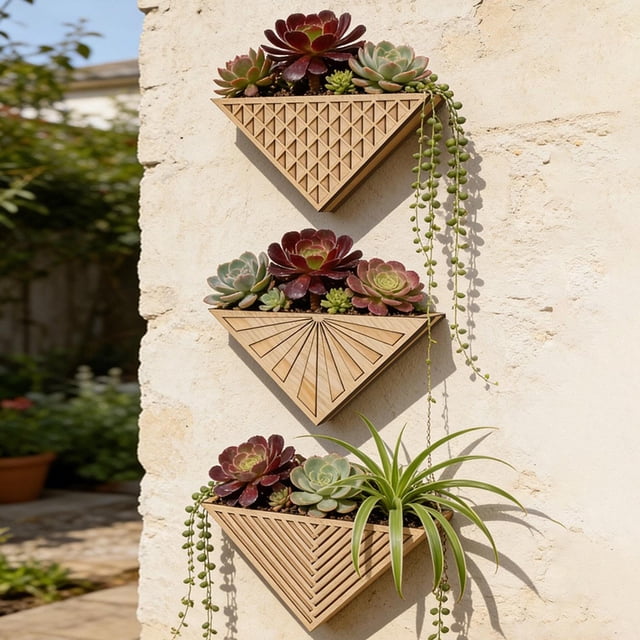 Wall-Mounted Storage Rack Triangle Wall Planter Shelf Beige Wooden Hanging Shelf for Plants and Decor Boho Wall Mounted Storage Unit(1Pc) by JASKFLY