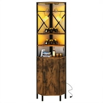 UVANIOHOM 6-Tier Corner Bar Cabinet with Power Outlet, LED Light, Glass Holder, Farmhouse Style,Rustic Brown