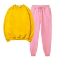 thumbnail image 2 of 2PCS Outfits Men's And Women's Sports Tracksuits Long Sleeve Crewneck Solid Color Pullover Hoodless Sweatshirt And Sweatpants Fall Winter Suit&nbsp; Yellow XL, 2 of 5