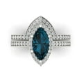 thumbnail image 2 of Clara Pucci 18K White Gold 2.4875 Natural London Blue Topaz Engraveable Engagement Ring + Wedding Band Set, 2 of 7