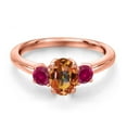 thumbnail image 3 of Gem Stone King 18K Rose Gold Plated Silver Ecstasy Mystic Topaz and Red Created Ruby Engagement Ring for Women | 1.50 Cttw | Oval 7X5MM | Gemstone November Birthstone | Size 7, 3 of 6