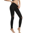 thumbnail image 2 of Women's High Waist Leggings Fashionable Solid Color Perforated Oversized Breathable Trousers Casual Workout Sports Yoga Pants Black S, 2 of 6