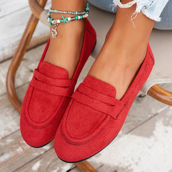 Fnooota Womens Flat Shoes, Lightweight Non Slip Slip on Business Ladies Flats Red Size 6