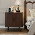 thumbnail image 4 of Fluted Nightstand with Charging Station, Mid Century Modern Bedside Table with Drawers and Shelves, Sliding Doors Nightstands, Wood Night Stand for Bedroom, End Table with Charging Station, Walnut, 4 of 8