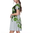 thumbnail image 2 of Rateoe Watercolor Green Leaves Pattern Women’s Short Sleeve Dress – Casual Elegant Summer A-Line Dress for Everyday Wear, 2 of 6