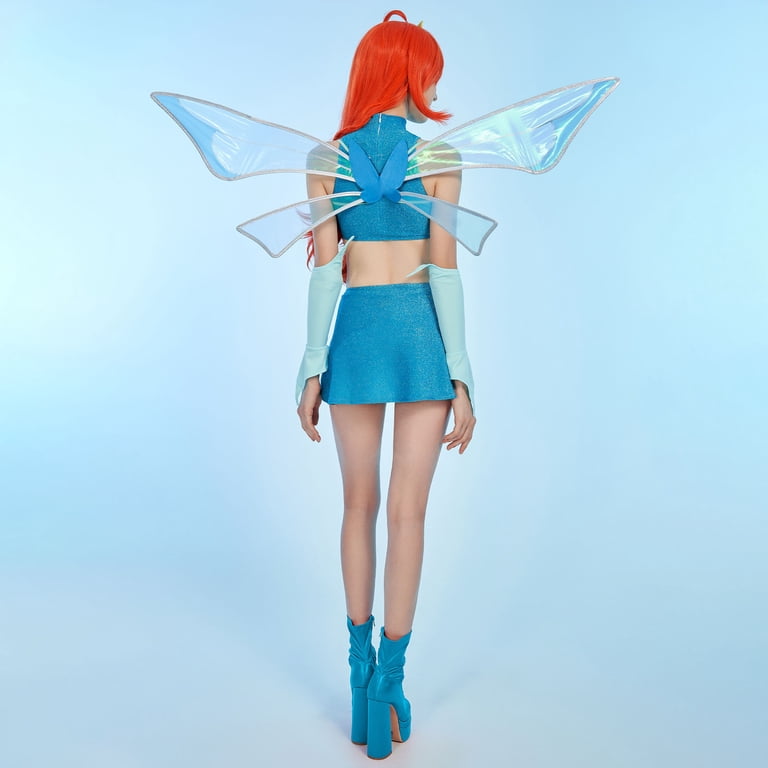 Winx Club Womens Bloom Cosplay Fairy Costume Outfit Top and Skirt with A Pair of Wings Winx Club Womens Bloom Cosplay Fairy Costume Outfit Top and Skirt with A Pair of Wings