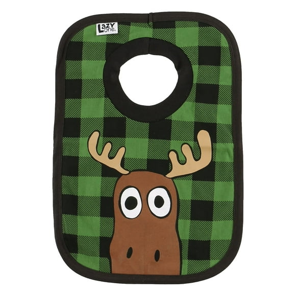 LazyOne Animal-Print Baby Bibs, cute Baby Shower gifts, One Size, green Plaid (Moose, ONE SIZE)