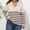 Beige, variant on Women's Plus Size Half Zip Striped O Ring Knit Sweater Long Sleeve Collared Relaxed Fit Pullover Top for Fall Winter