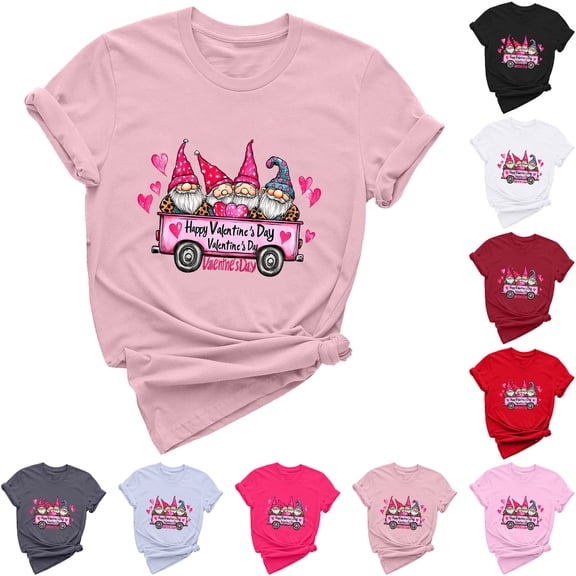 VKOYWKM Women's Valentine Shirts Cute Love Heart Print T-Shirts Short Sleeve Casual Spring Tops Hoiday Crew Neck Loose Fit Valentine T-Shirts