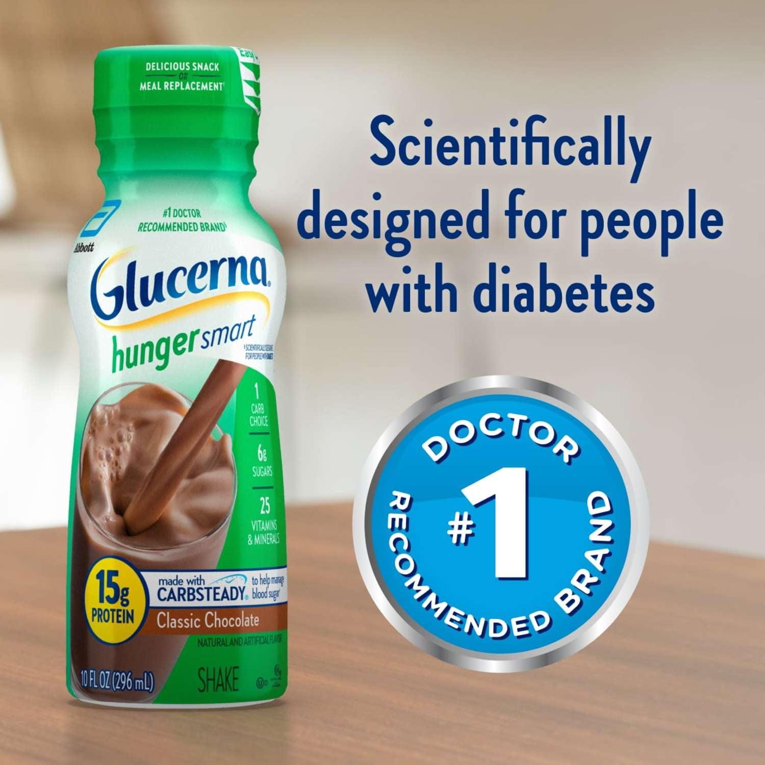 Glucerna Hunger Smart Diabetic Protein Shake, Classic Chocolate, 10-fl-oz Bottle, 24 Count