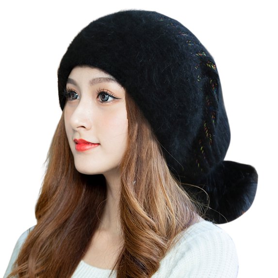 UDIYO Women Winter Hat Ear Protection Thick Solid Color Crochet Soft Warm High Elasticity Anti-shrink Fleece Women Winter Bonnet for Outdoor