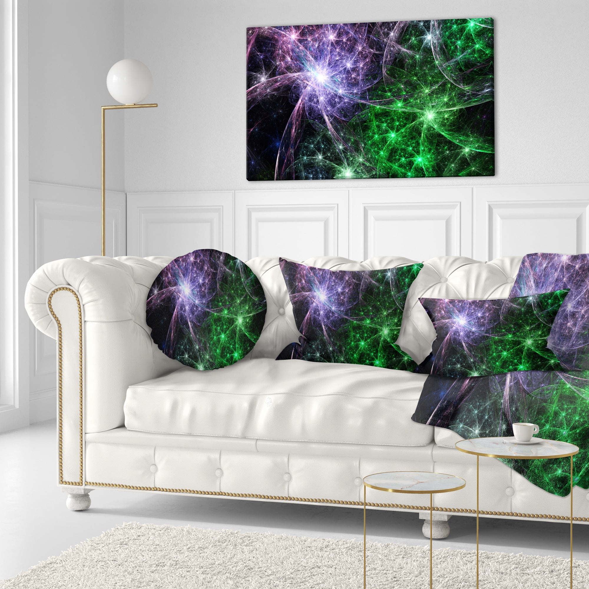 Designart Green Purple Colorful Fireworks - Abstract Throw Pillow - 12x20