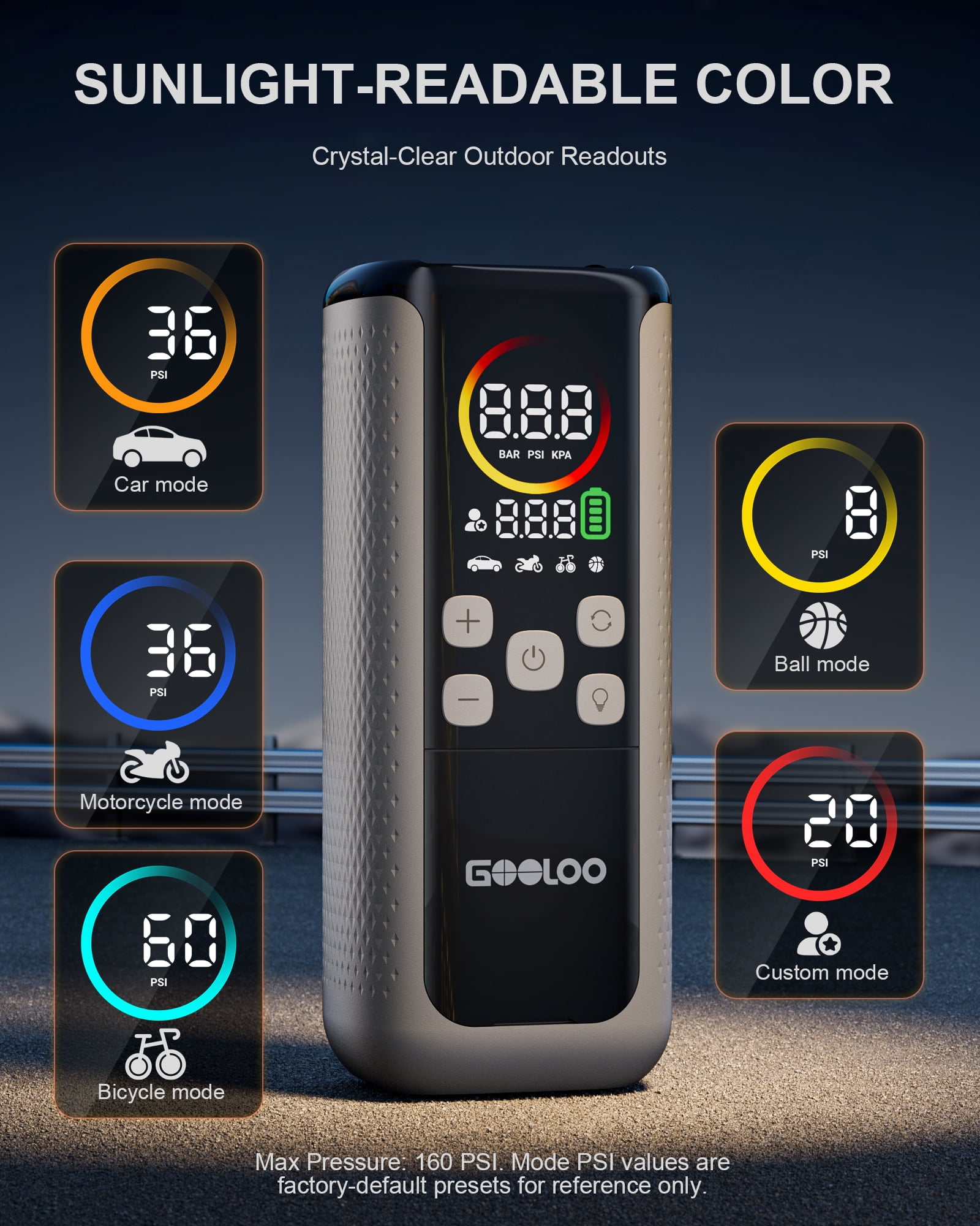 GOOLOO GT160 DUAL Tire Inflator Portable Air Compressor 10000mAh,4x Faster Dual Cylinder,160 PSI Cordless Air Pump with Dynamic Color Pressure Gauge, Tire Pump for Car Bike Motorcycle Ball