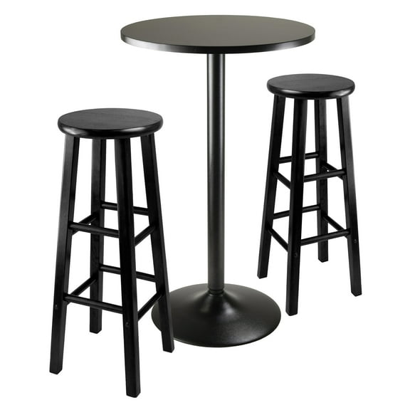 Winsome Obsidian 3-Pc Pub Set, Round Table & 2 Round Seat Bar Stools, Black