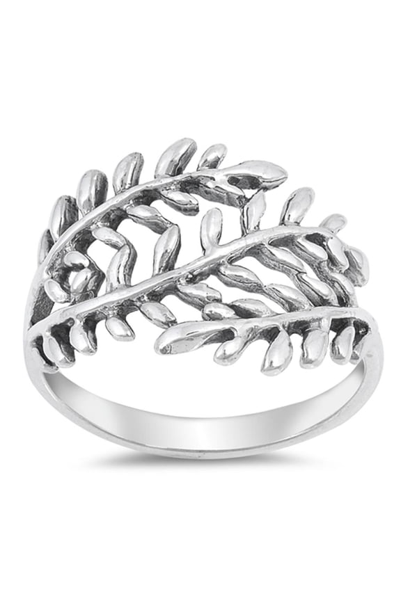Branch Leaf Tree Forest Wide Ring .925 Sterling Silver Band Jewelry Female Male Unisex Size 9