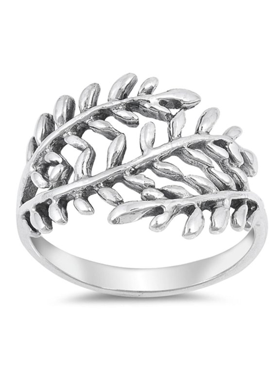 Branch Leaf Tree Forest Wide Ring .925 Sterling Silver Band Jewelry Female Male Unisex Size 9