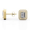 thumbnail image 3 of JeenMata 2.15 Carat Emerald Cut Moissanite - Milgrain Halo Channel - Prong Bezel Set Stud Earrings - 18K Yellow Gold Plating over Silver, 3 of 4