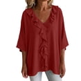 thumbnail image 2 of SOOMLON Ruffle Shirts for Women Plus Size V Neck 3/4 Sleeve Tunic Top Ruched Panel Blouses Loose Travel Vacation Clothes, 2 of 7