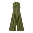 thumbnail image 7 of Costeam Womens Sleeveless Collared V Neck Full Length Jumpsuit Dual Side Slip Pockets Drawstring Cinched Elastic High Waist Lightweight Flowey Wide Leg One Piece Casual Outfit, 7 of 7