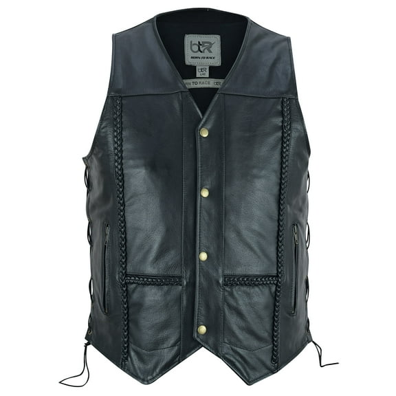 Men's Motorcycle Sleeveless Leather Vest Biker Riders Motorbike Vests New Black-40