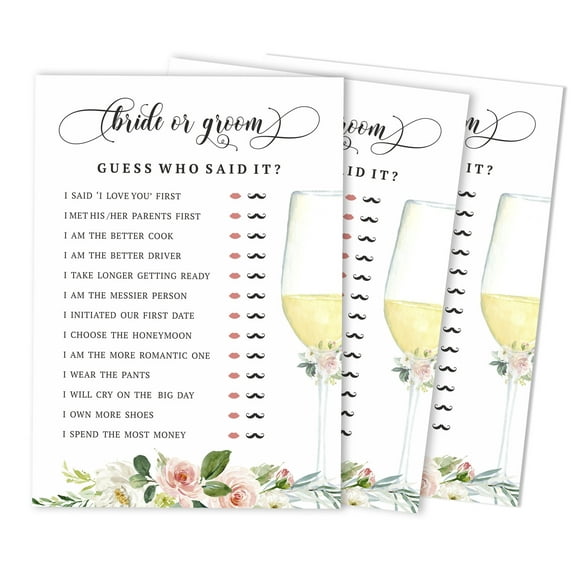 Inkdotpot 50-PackHe Said She SaidCardsFor Couples Floral Brunch & Bubbly Funny Rehearsal Dinner Guessing QuestionBridal Shower Engagement PartyGameIdeas