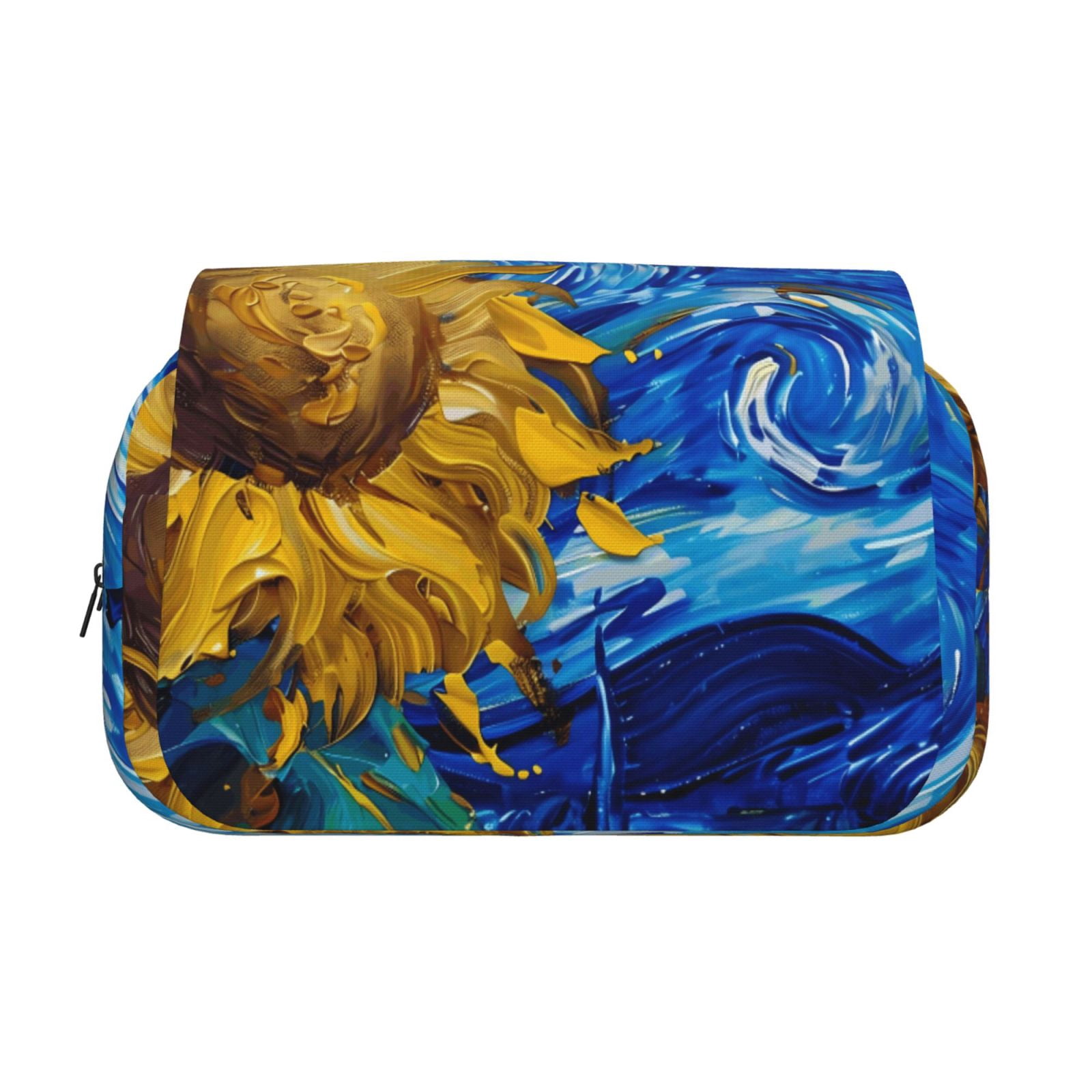 Rateoe Whimsical Sunflowers Night Sky Pattern Double Clamshell Pen Case, Storage Organizer with Two Zipper Compartments– Holds Up to 50 Pencils & Pens