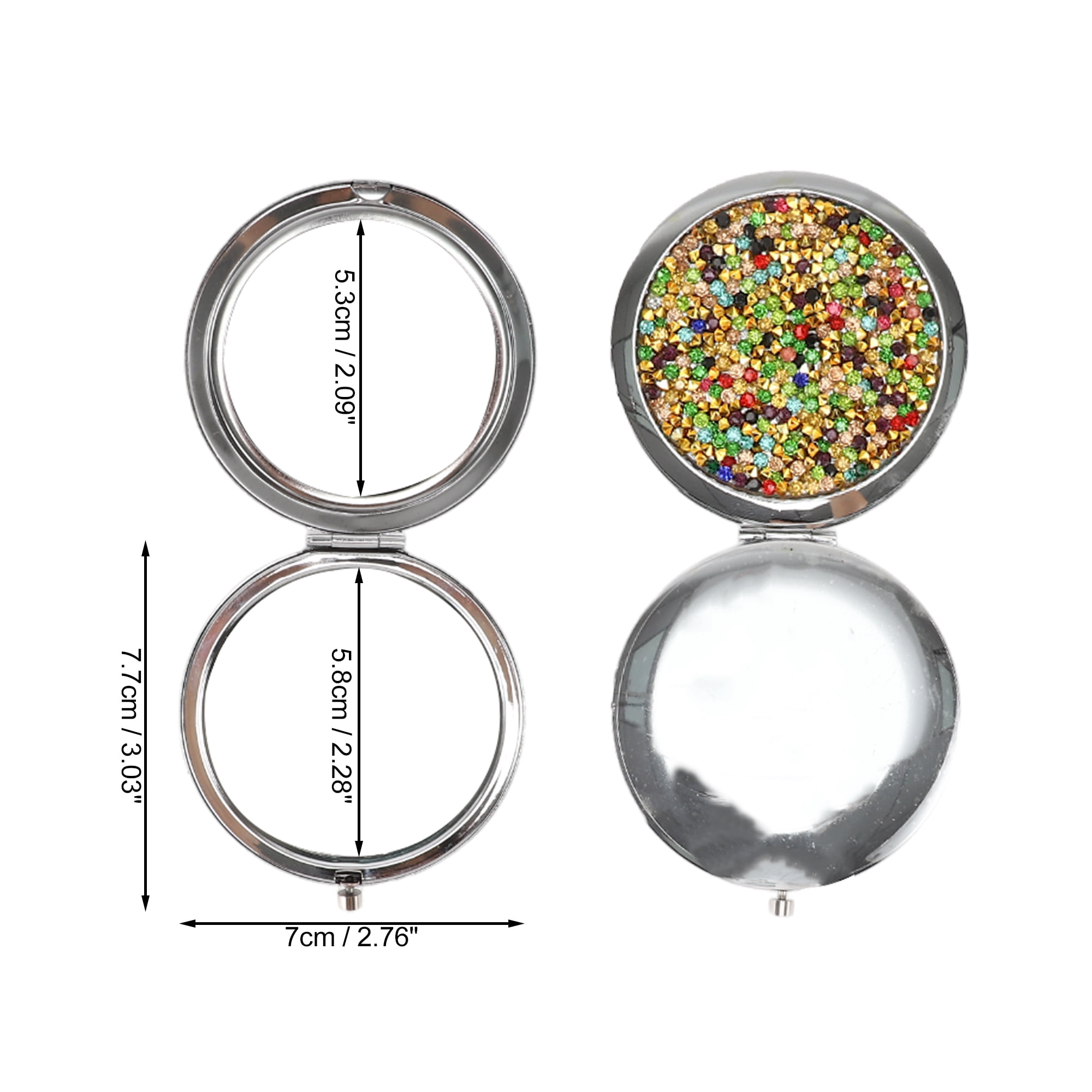 Unique Bargains 1Pc Rhinestones Travel Mirror Cosmetic Mirror for Travel Silver Tone