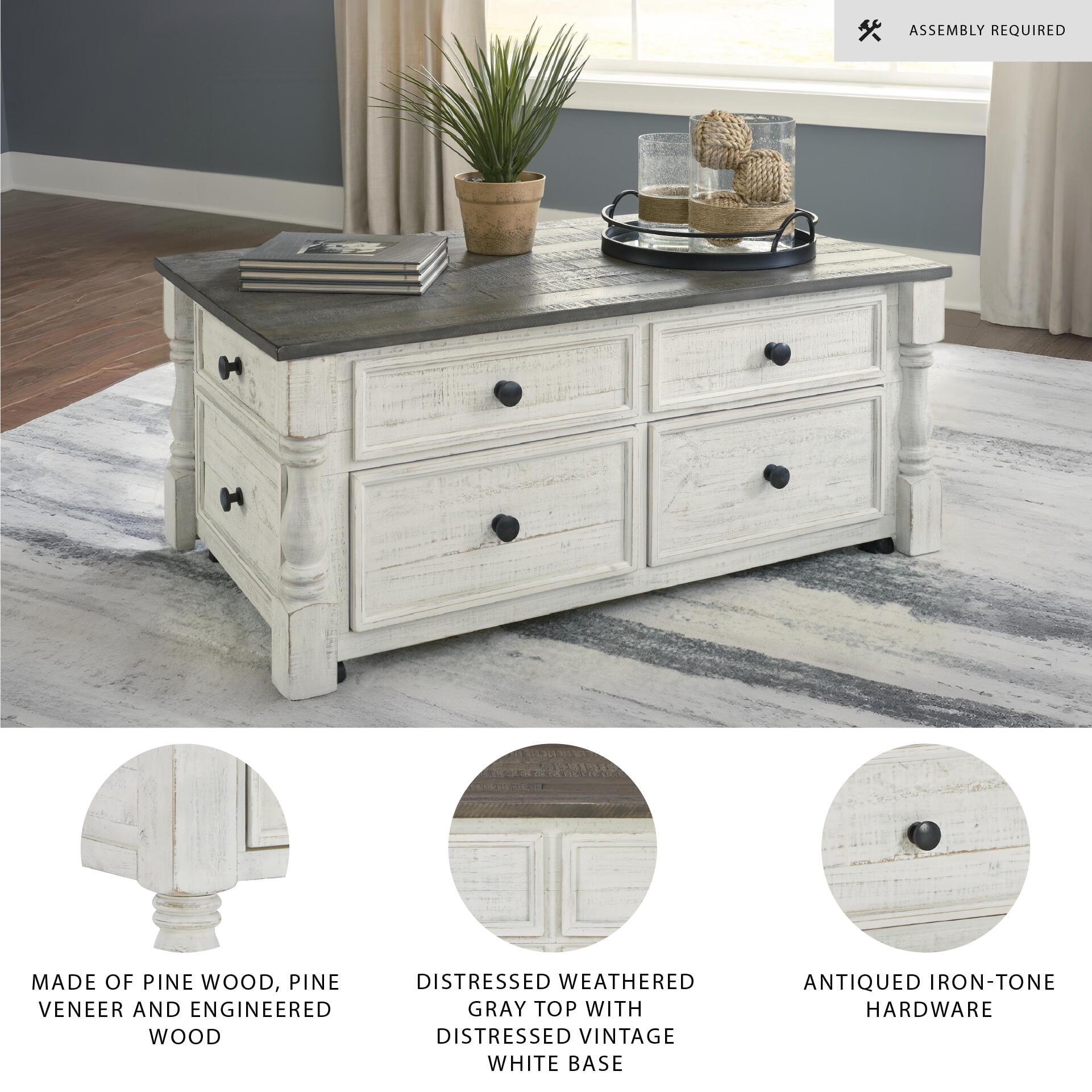 Signature Design by Ashley Casual Havalance Lift-Top Coffee Table, White/Gray
