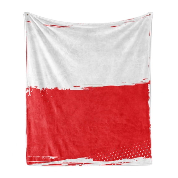 Poland Soft Flannel Fleece Throw Blanket, Grunge Illustration of Polish Flag Simple Concept Country Traits Print, Cozy Plush for Indoor and Outdoor Use, 50" x 60", Dark Coral White, by Ambesonne