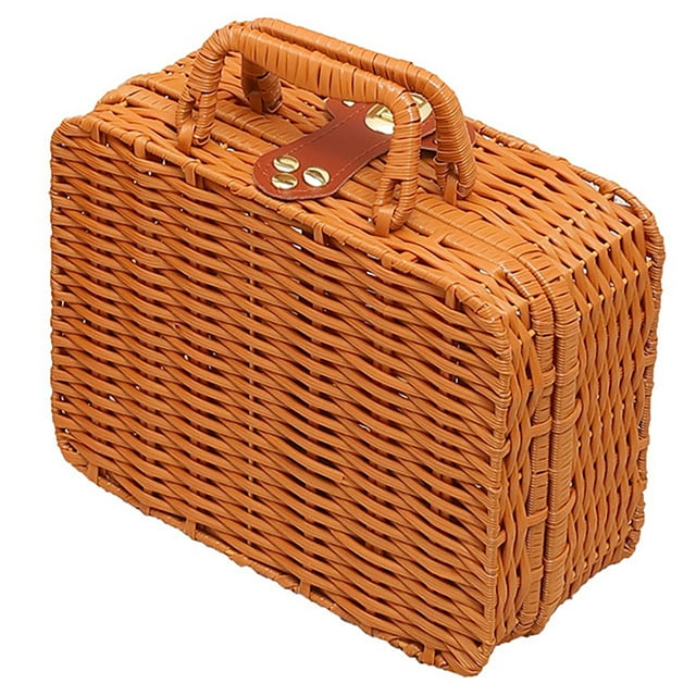 Bangcool Travel Makeup Case Vintage Rattan Woven Cosmetic Organizer Box Picnic Suitcase