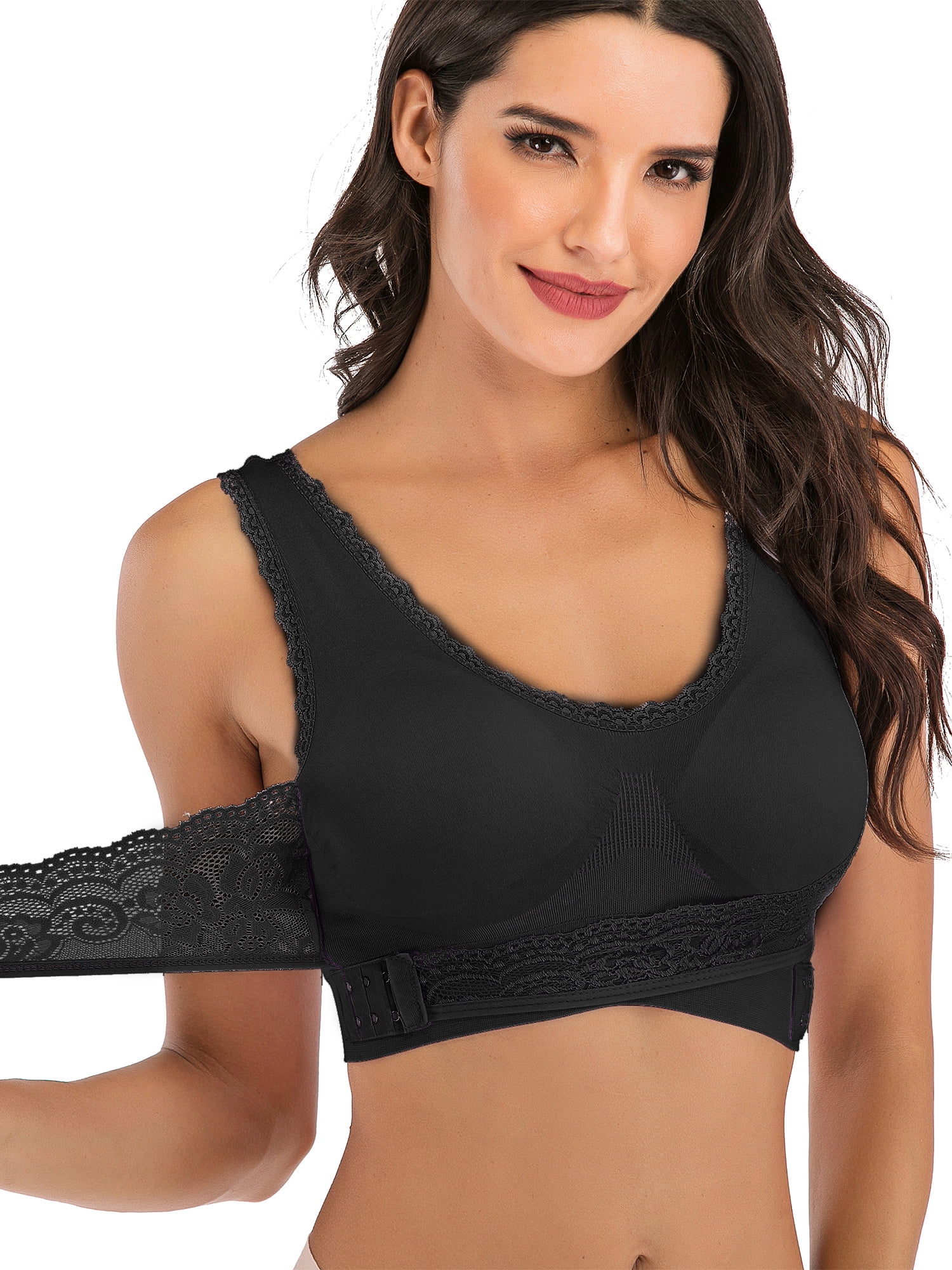 YouLoveIt Sports Bras for Women, Activewear Bra Lace Front Cross Side