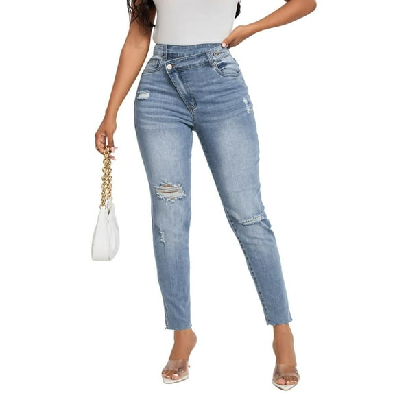 ALLTB Women's Jeans High Waisted Stretchy Ripped Skinny Jeans Distressed Stretchy Denim Pants