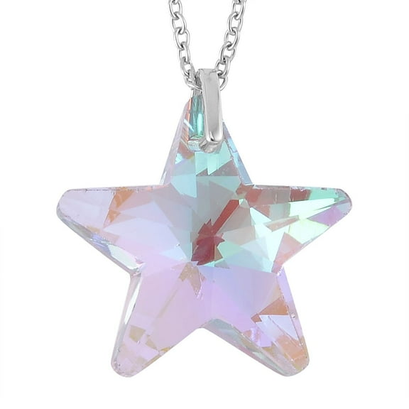 Pink Magic Glass Mix Stainless Steel 925 Sterling Silver Rhodium Plated Star Pendant Necklace for Women Jewelry Size 20" Birthday Christmas Gifts for Women