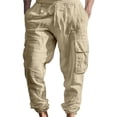 thumbnail image 1 of Wangsaura Men's Fall Loose Cargo Pants with Pockets Soft Fashion Solid Cuffed Drawstring Casual Pants, 1 of 8